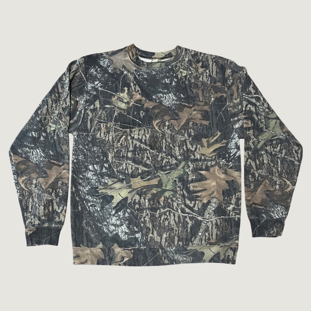 Y2K 2000s Camo Trees Mossy Oak Sweatshirt Crewneck Large Outdoors Hunting Woods